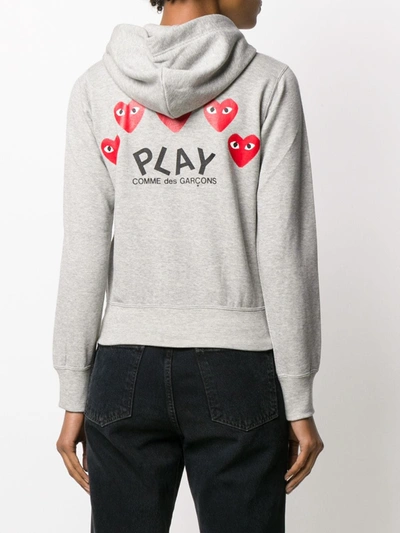 Comme Des Garçons Play Felpa Con Cappuccio E Zip Grigio Chiaro In Cotone Con Logo Cuore Rosso In Grey