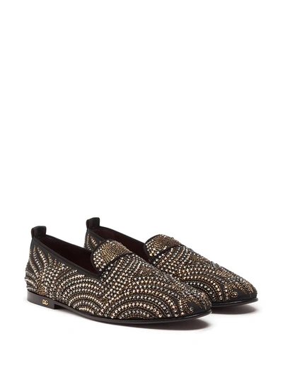 Dolce & Gabbana Slippers In Velvet With Crystals In Black