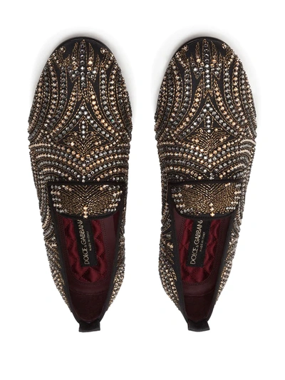 Shop Dolce & Gabbana Crystal-embellished Velvet Slippers In Black