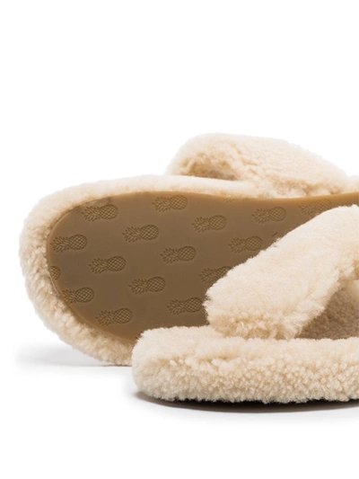 Aquazzura Relax Flat Footbed Shearling Slides In White