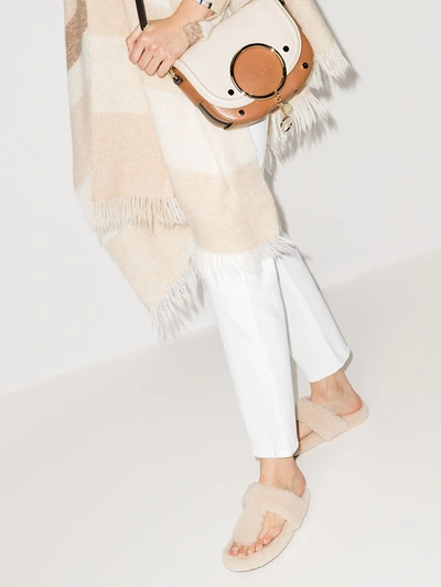 Aquazzura Relax Flat Footbed Shearling Slides In White