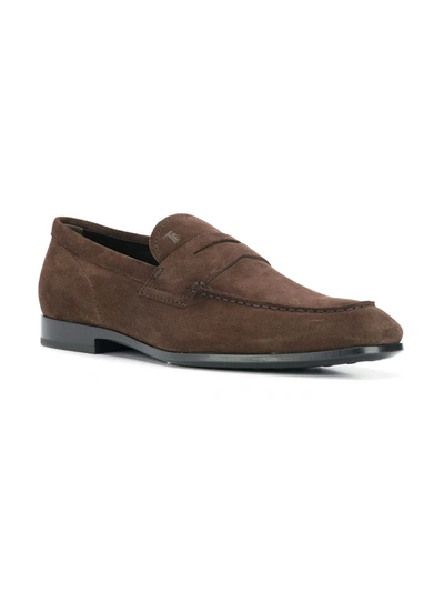 Shop Tod's Suede Loafers In Brown