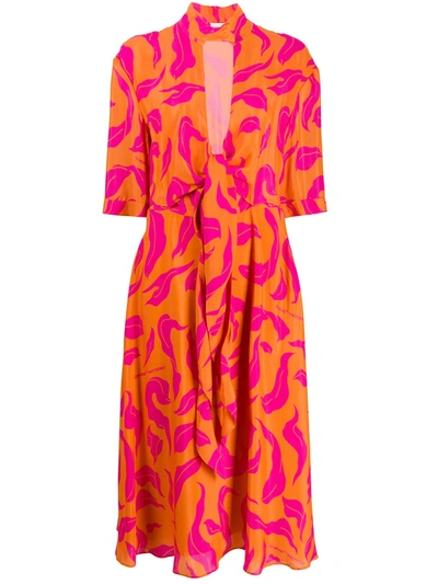 Shop Off-white Leaf Print Plung Dress In Orange