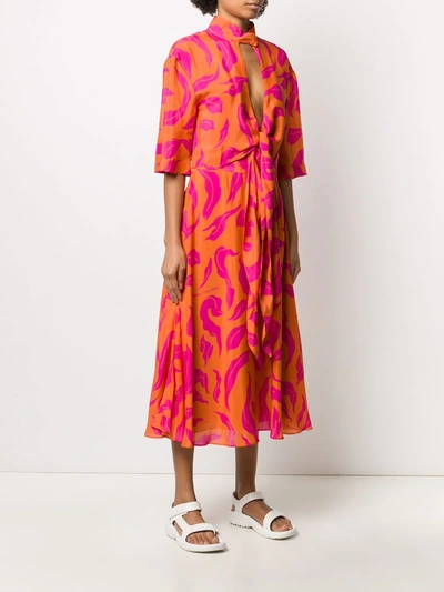 Shop Off-white Leaf Print Plung Dress In Orange