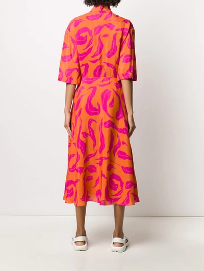Off-white Leaf Print Plung Dress In Orange
