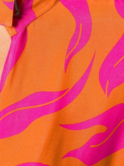 Off-white Leaf Print Plung Dress In Orange
