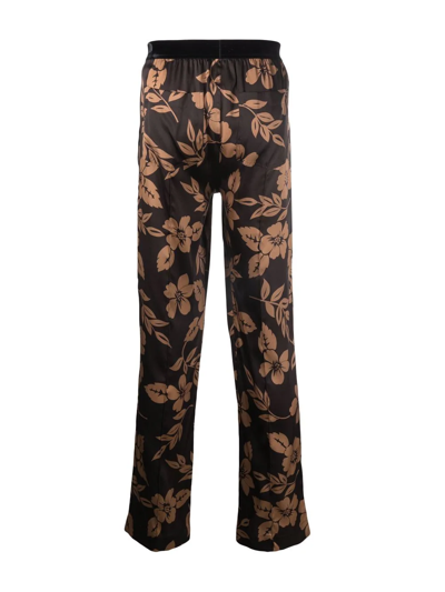 Shop Tom Ford Floral-print Silk Pajama Bottoms In Brown