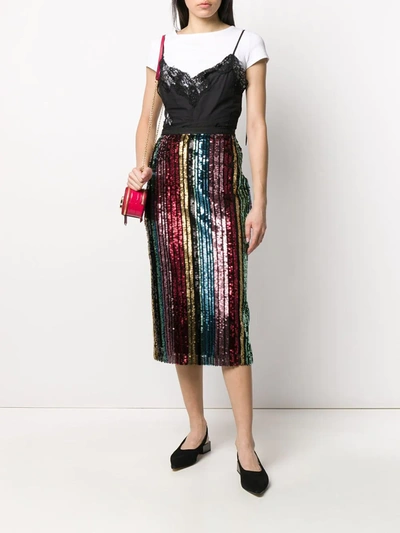 Shop Antonio Marras Sequin Striped Mid-length Skirt In Black