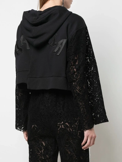 Shop Haculla Cropped Lace See Through Hoodie In Black