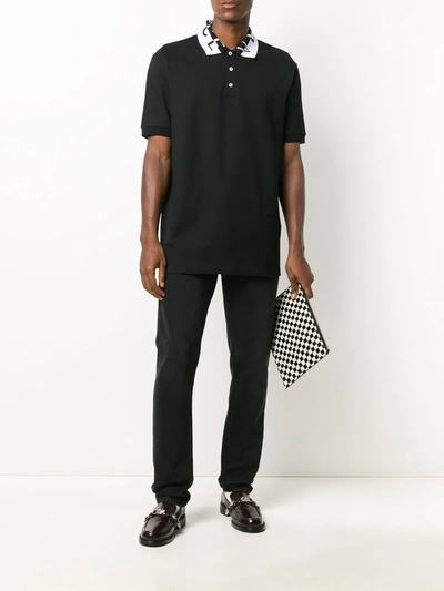 Shop Versace Jacquard Logo Collar Polo Shirt In Black