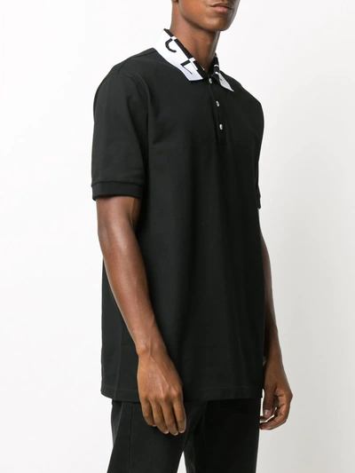 Shop Versace Jacquard Logo Collar Polo Shirt In Black