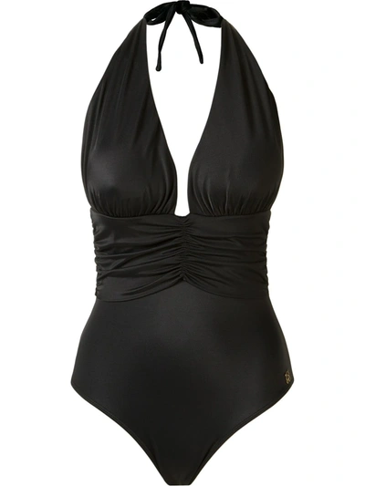 Shop Brigitte Deep V-neck Swimsuit In Black