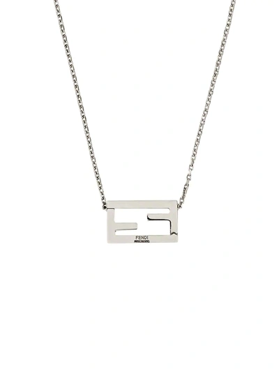 Shop Fendi Ff Motif Chain Necklace In Silver
