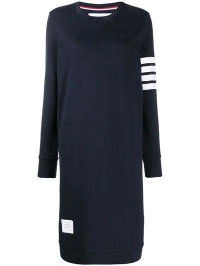 Shop Thom Browne 4-bar Loopback Sweatshirt Dress In Blue