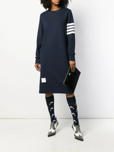 Shop Thom Browne 4-bar Loopback Sweatshirt Dress In Blue