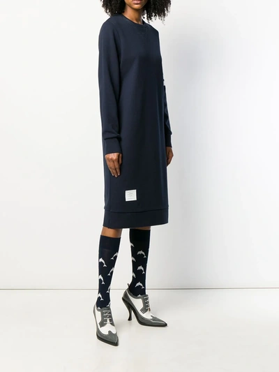 Shop Thom Browne 4-bar Loopback Sweatshirt Dress In Blue