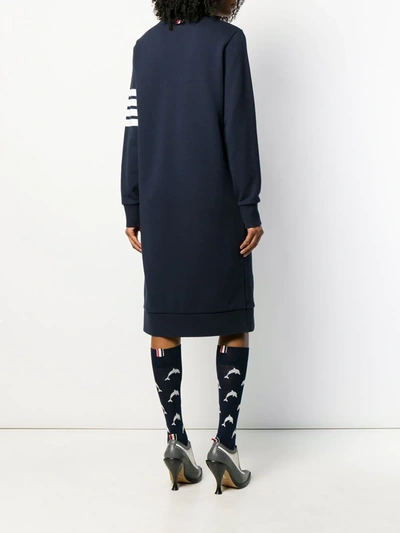 Shop Thom Browne 4-bar Loopback Sweatshirt Dress In Blue