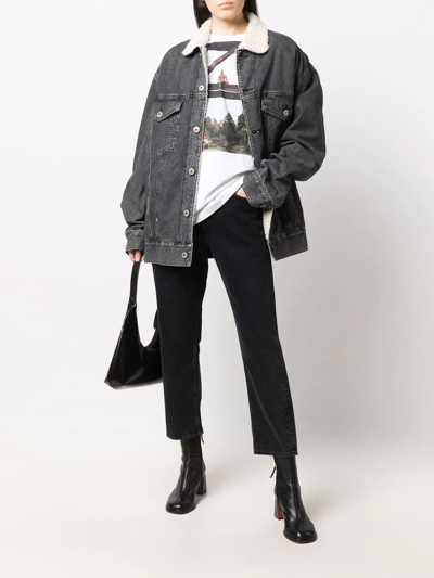Shop Junya Watanabe Faux-shearling Collar Denim Jacket In Schwarz
