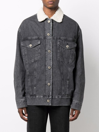 Shop Junya Watanabe Faux-shearling Collar Denim Jacket In Schwarz