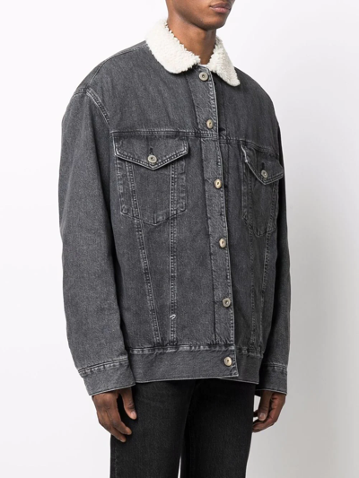 Shop Junya Watanabe Faux-shearling Collar Denim Jacket In Schwarz