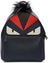 FENDI Navy Fur-Trimmed Monster Backpack