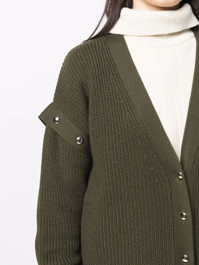 Shop Liu •jo Ribbed-knit Button-embellished Cardigan In Grün
