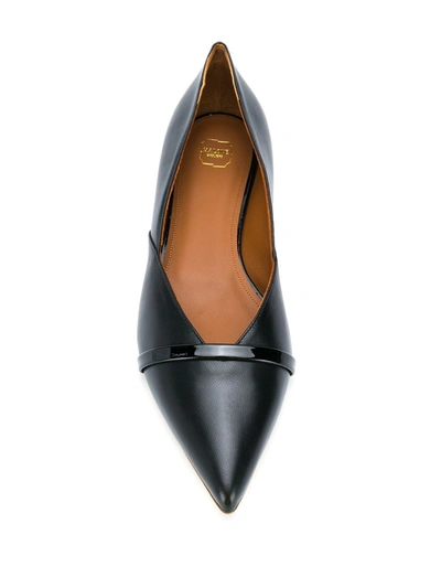 Malone Souliers Colette Patent-trimmed Leather Point-toe Flats In Black