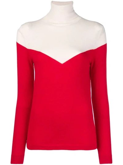 Shop Cashmere In Love Two-tone Roll Neck Jumper In Red