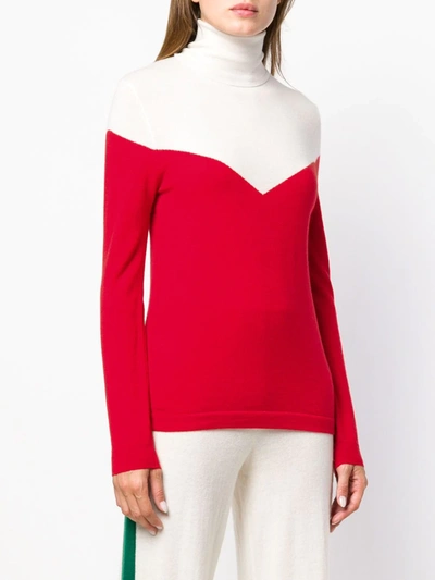 Shop Cashmere In Love Two-tone Roll Neck Jumper In Red