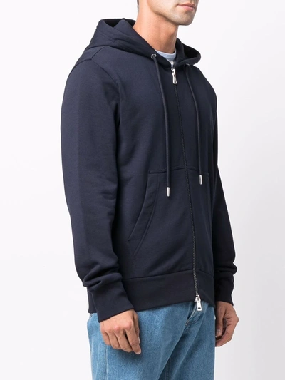 Shop Moncler Drawstring Zipped Hoodie In 蓝色