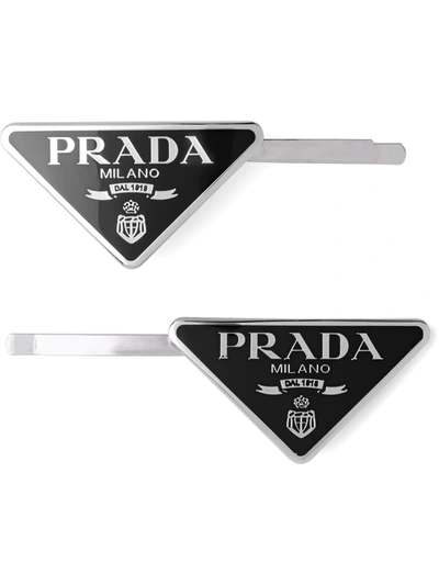 PRADA TRIANGLE-LOGO HAIR CLIPS (SET OF TWO) 