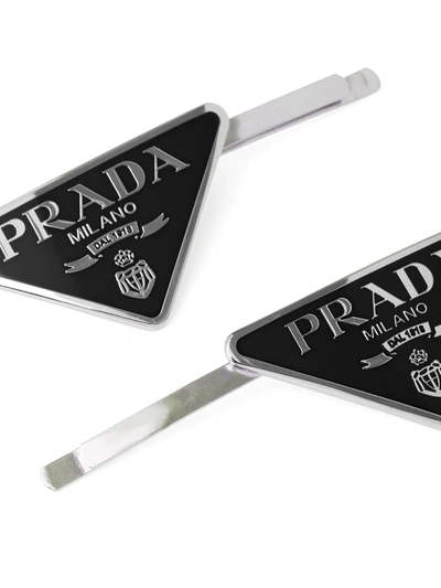 Prada Set Of 2 Logo Hair Clips In Black
