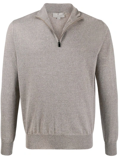 Shop Canali Zipped Funnel-neck Pullover In Neutrals