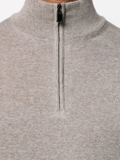 Shop Canali Zipped Funnel-neck Pullover In Neutrals