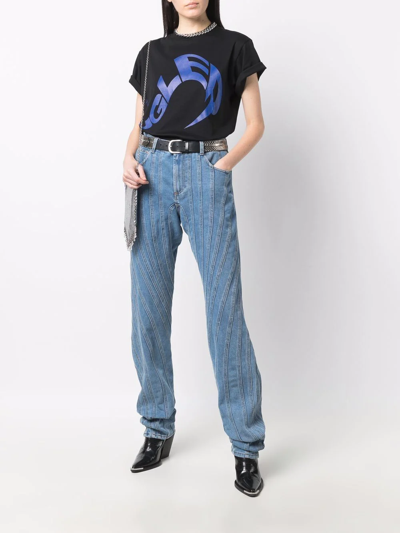 Shop Mugler Panelled Straight-leg Jeans In Blue