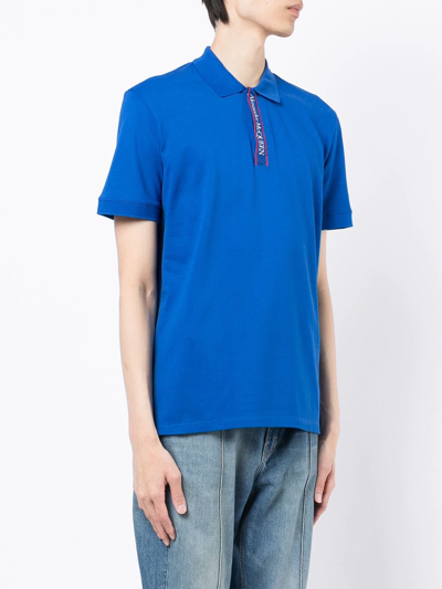 Shop Alexander Mcqueen Logo-print Cotton Polo Shirt In Blue