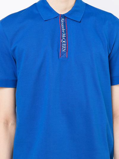 Shop Alexander Mcqueen Logo-print Cotton Polo Shirt In Blue