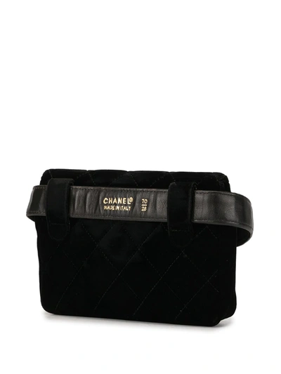 Pre-owned Chanel 1995 Velvet Diamond Quilted Belt Bag In Black