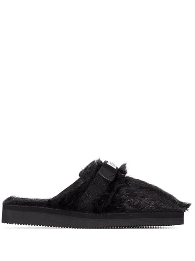 Shop Suicoke Zavo Zeu Faux-fur Slippers In Black