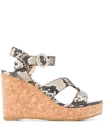 Shop Jimmy Choo Aleili 100mm Wedge Sandals In Neutrals