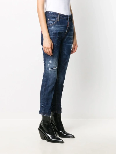 Shop Dsquared2 Distressed Slim-fit Crop Jeans In Blue