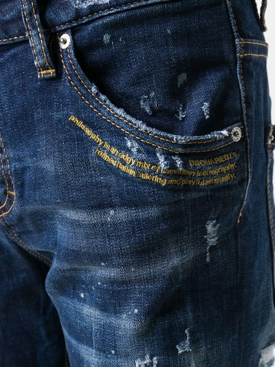 Shop Dsquared2 Distressed Slim-fit Crop Jeans In Blue