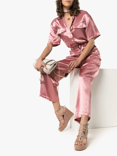 Valentino Garavani Rockstud Ankle Strap Wedge Sandal In Calfskin Leather 95 Mm Woman Skin 41 In Neutral