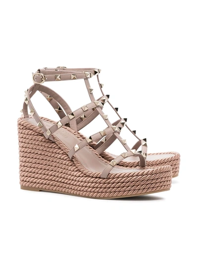 Valentino Garavani Rockstud Ankle Strap Wedge Sandal In Calfskin Leather 95 Mm Woman Skin 41 In Neutral