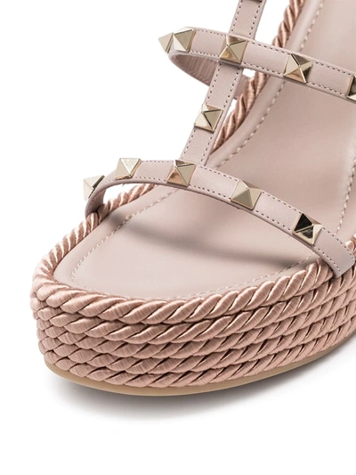 Valentino Garavani Rockstud Ankle Strap Wedge Sandal In Calfskin Leather 95 Mm Woman Skin 41 In Neutral