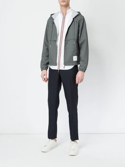 Shop Thom Browne Tri-coloured Stripe Hooded Jacket In Grey