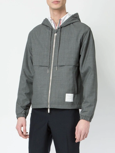 Shop Thom Browne Tri-coloured Stripe Hooded Jacket In Grey