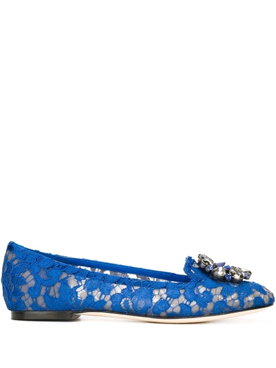 Shop Dolce & Gabbana Vally Taormina Lace Ballerina Shoes In Blue