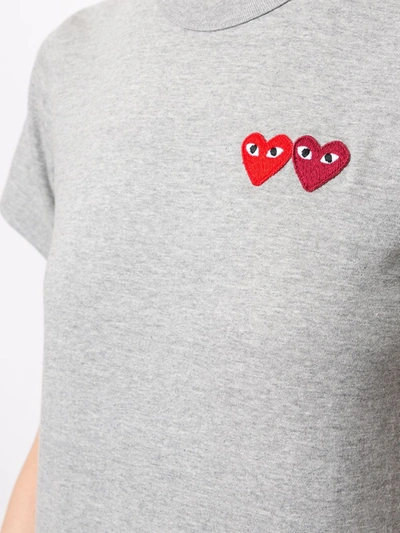 Shop Comme Des Garçons Play Logo Embroidered Crew Neck T-shirt In Grey