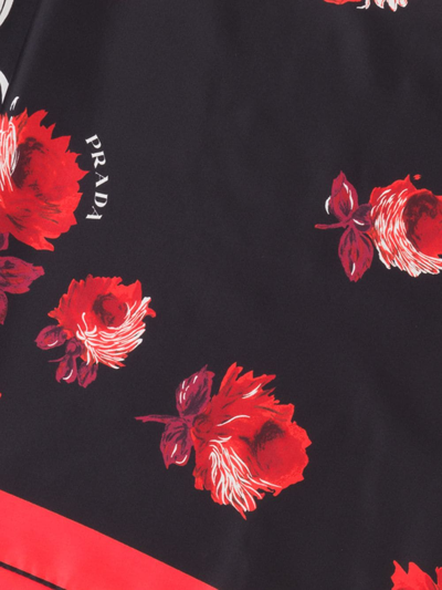 Prada Hawaii And Rose Print Scarf In Black